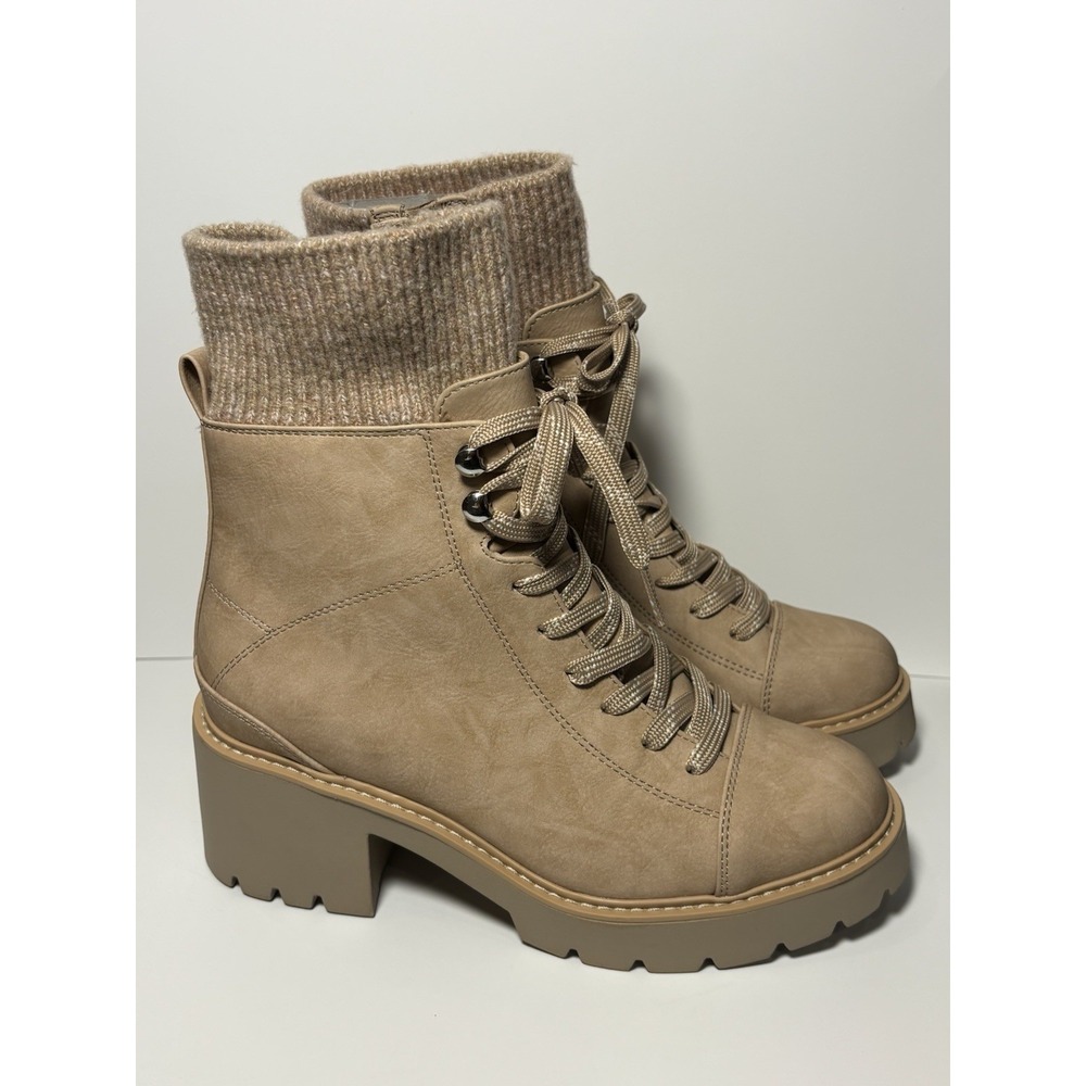 Dolce Vita Womens Size 8 Beige Platform Combat Boots Knit Cuff Lace Up Zip New